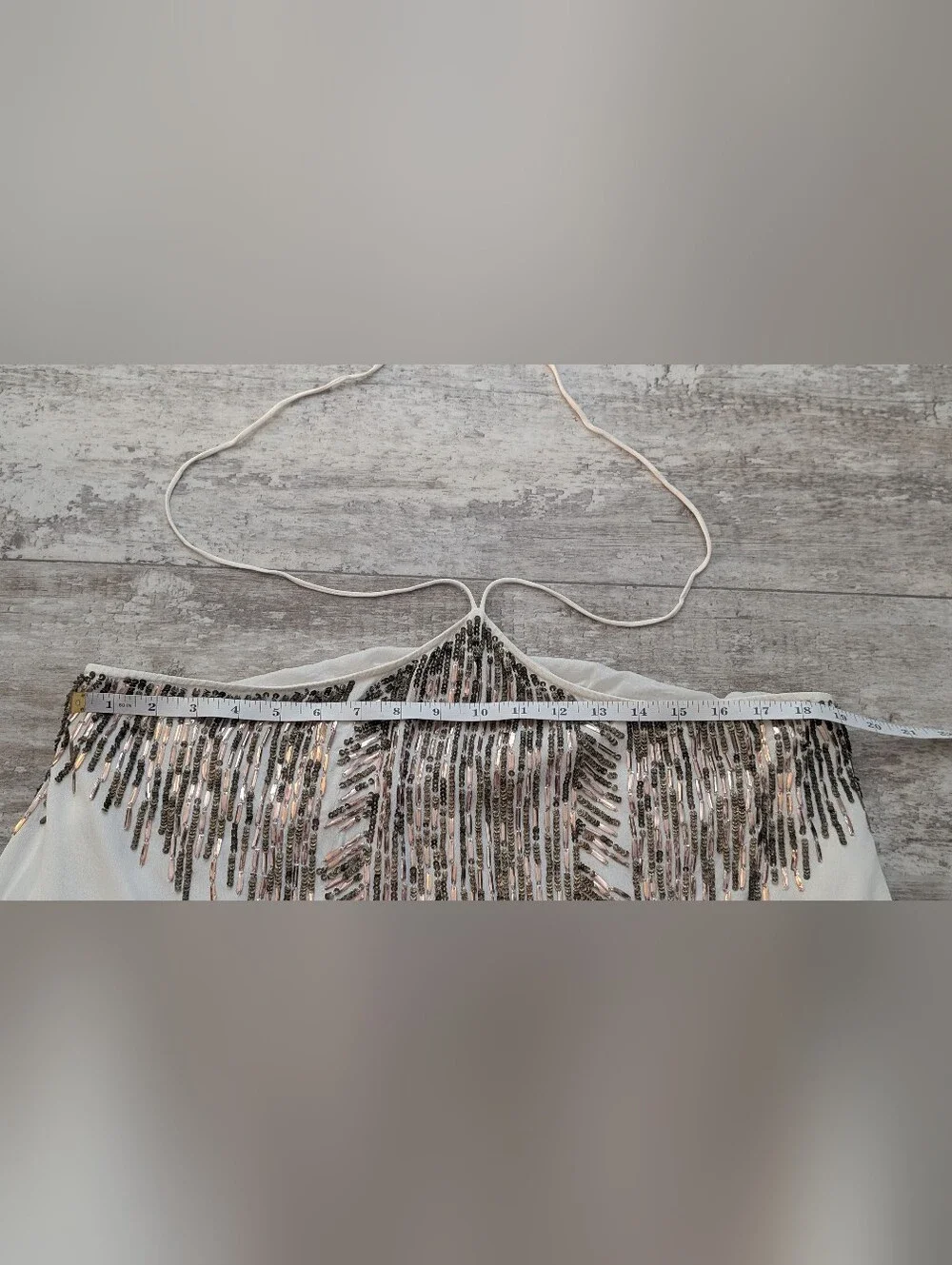 Free People White Halter Crop Top with Silver and Rose-Gold Sequin Fringe - Picture 7 of 13